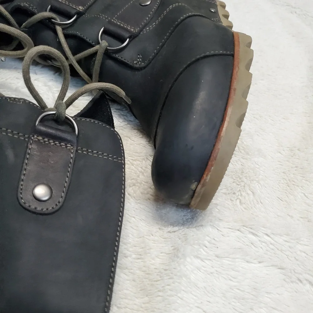 Sorel Black Leather‎ Joan of Arctic Grunge Casual Whimsigoth Wedge Boots 8.5